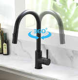 Robinet de cuisine extensible argenté avec mitigeur eau chaude et froide