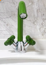 Mitigeur Lavabo à Double Poignée – Robinet Rotatif en Laiton avec Finition Chromée et Accents Rouge & Vert