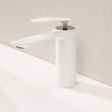 Robinet de lavabo en laiton blanc à effet cascade avec mitigeur eau chaude et froide