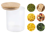 Ensemble de Bocaux Alimentaires en Verre avec Couvercles en Bois – Conservation Hermétique | Rangement Cuisine Moderne