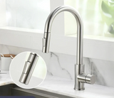 Robinet de cuisine extensible argenté avec mitigeur eau chaude et froide