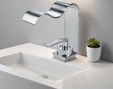 Robinet de lavabo doré avec bec cascade et commande à levier unique