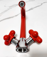 Mitigeur Lavabo à Double Poignée – Robinet Rotatif en Laiton avec Finition Chromée et Accents Rouge & Vert