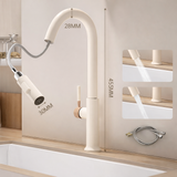 Robinet de Cuisine Extractible Rotatif en Acier Inoxydable Finition Crème Élégante avec Mitigeur Eau Chaude et Froide