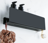 Étagère Murale Noire en Aluminium avec Crochets – Rangement Salle de Bain | Gain de Place | Résistance à l’Humidité