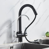 Robinet de cuisine avec filtration d’eau, bec pivotant et mitigeur chaud et froid noir