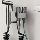 Douchette hygiénique murale à double sortie en acier inoxydable – Robinet bidet design brossé avec filetage standard