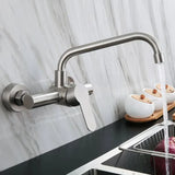 Robinet mural de cuisine en acier inoxydable avec bec flexible rotatif et mitigeur eau chaude et froide