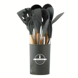 CookMaster 12 – Set de 12 Ustensiles de Cuisine en Silicone avec Poignées en Bois