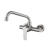 Robinet mural de cuisine en acier inoxydable avec bec flexible rotatif et mitigeur eau chaude et froide