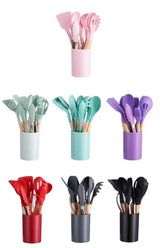 CookMaster 12 – Set de 12 Ustensiles de Cuisine en Silicone avec Poignées en Bois
