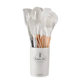 Set de 12 Ustensiles de Cuisine en Silicone avec Poignées en Bois – Pratique et Élégant