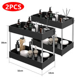 Organisateur Coulissant Sous Évier Multifonction ABS Premium – Panier de Rangement avec Crochets | Tiroirs Extractibles | Gain de Place Cuisine et Salle de Bain