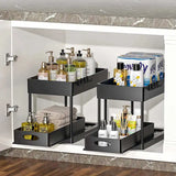Organisateur Coulissant Sous Évier Multifonction ABS Premium – Panier de Rangement avec Crochets | Tiroirs Extractibles | Gain de Place Cuisine et Salle de Bain