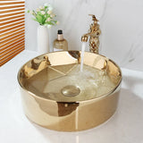 Aurora Luxe – Vasque Ronde en Céramique Peinte à la Main avec Robinet Doré