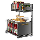 Panier Coulissant Cuisine Double Niveau Acier Carbone – Rangement Sous Évier Ajustable | Tiroir Extractible | Organisation Gain de Place