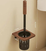 Support WC Mural Noyer & Acier – Porte-Brosse Hygiénique pour Salle de Bain, Installation Sans Perçage