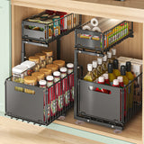 Panier Coulissant Cuisine Double Niveau Acier Carbone – Rangement Sous Évier Ajustable | Tiroir Extractible | Organisation Gain de Place