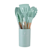 Set de 12 Ustensiles de Cuisine en Silicone avec Poignées en Bois – Pratique et Élégant