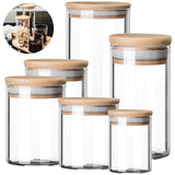 Ensemble de Bocaux Alimentaires en Verre avec Couvercles en Bois – Conservation Hermétique | Rangement Cuisine Moderne