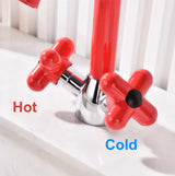 Mitigeur Lavabo à Double Poignée – Robinet Rotatif en Laiton avec Finition Chromée et Accents Rouge & Vert