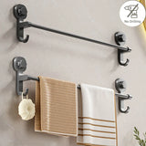 Barre Porte-Serviettes Sans Perçage 40 cm – Support Mural Noir à Ventouse, Amovible et Multifonction