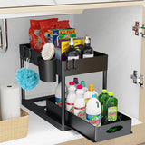 Organisateur Coulissant Sous Évier Multifonction ABS Premium – Panier de Rangement avec Crochets | Tiroirs Extractibles | Gain de Place Cuisine et Salle de Bain