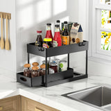Organisateur Coulissant Sous Évier Multifonction ABS Premium – Panier de Rangement avec Crochets | Tiroirs Extractibles | Gain de Place Cuisine et Salle de Bain