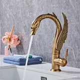 Robinet de lavabo en laiton avec bec en forme de cygne et effet cascade