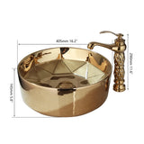 Aurora Luxe – Vasque Ronde en Céramique Peinte à la Main avec Robinet Doré