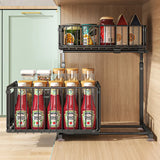 Panier Coulissant Cuisine Double Niveau Acier Carbone – Rangement Sous Évier Ajustable | Tiroir Extractible | Organisation Gain de Place