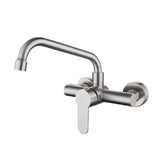 Robinet mural de cuisine en acier inoxydable avec bec flexible rotatif et mitigeur eau chaude et froide