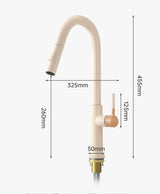 Robinet de Cuisine Extractible Rotatif en Acier Inoxydable Finition Crème Élégante avec Mitigeur Eau Chaude et Froide