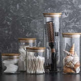 Ensemble de Bocaux Alimentaires en Verre avec Couvercles en Bois – Conservation Hermétique | Rangement Cuisine Moderne