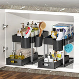 Organisateur Coulissant Sous Évier Multifonction ABS Premium – Panier de Rangement avec Crochets | Tiroirs Extractibles | Gain de Place Cuisine et Salle de Bain