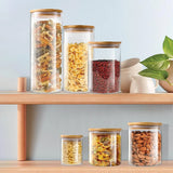 Ensemble de Bocaux Alimentaires en Verre avec Couvercles en Bois – Conservation Hermétique | Rangement Cuisine Moderne