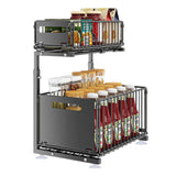 Panier Coulissant Cuisine Double Niveau Acier Carbone – Rangement Sous Évier Ajustable | Tiroir Extractible | Organisation Gain de Place