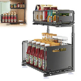 Panier Coulissant Cuisine Double Niveau Acier Carbone – Rangement Sous Évier Ajustable | Tiroir Extractible | Organisation Gain de Place