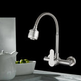 Robinet mural de cuisine en acier inoxydable avec bec flexible rotatif et mitigeur eau chaude et froide