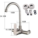 Robinet mural de cuisine en acier inoxydable avec bec flexible rotatif et mitigeur eau chaude et froide