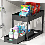 Organisateur Coulissant Sous Évier Multifonction ABS Premium – Panier de Rangement avec Crochets | Tiroirs Extractibles | Gain de Place Cuisine et Salle de Bain