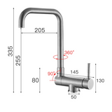 Robinet de cuisine rabattable et rotatif en laiton avec double jet et mitigeur eau chaude et froide