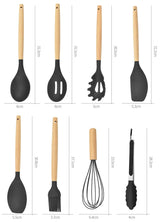 Set de 12 Ustensiles de Cuisine en Silicone avec Poignées en Bois – Pratique et Élégant