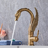 Robinet de lavabo en laiton avec bec en forme de cygne et effet cascade
