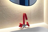 Mitigeur Lavabo à Double Poignée – Robinet Rotatif en Laiton avec Finition Chromée et Accents Rouge & Vert