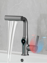 Robinet de lavabo cascade avec affichage numérique de température et bec réglable