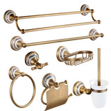Élégance Vintage – Ensemble d’Accessoires de Salle de Bain en Laiton Antique & Céramique