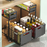 Panier Coulissant Cuisine Double Niveau Acier Carbone – Rangement Sous Évier Ajustable | Tiroir Extractible | Organisation Gain de Place