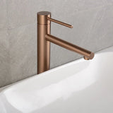 Mitigeur Lavabo Haut de Gamme – Robinet Monotrou en Or Rose Brossé avec Levier Unique