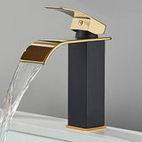 Robinet de lavabo noir mat avec bec cascade et mitigeur eau chaude et froide